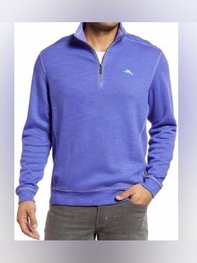 Tommy Bahama Men's Zip-Up Sweater in Periwinkle Blue